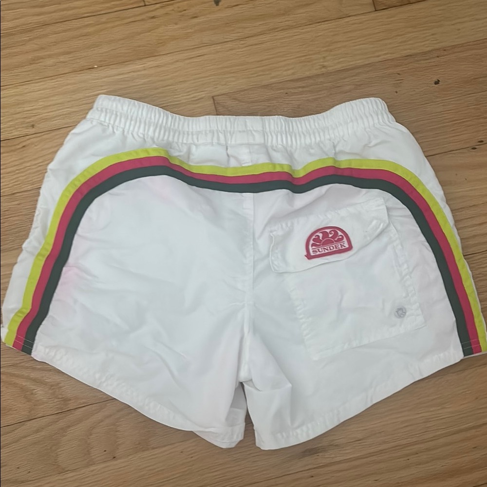 Sundek White Swim Shorts with Colorful Stripes